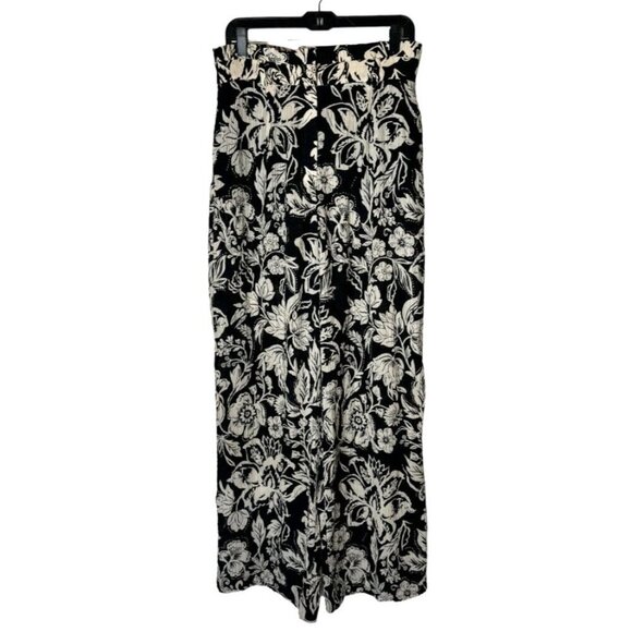 Zara Pants Women Large Black Ivory Floral Print Slightly Sheer Wide Leg Boho - Picture 1 of 12